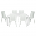 LeisureMod Mace 7-Piece Outdoor Dining Set with Rectangular Table, White