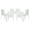 LeisureMod Mace 7-Piece Outdoor Dining Set with Rectangular Table, White