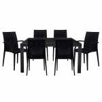 LeisureMod Mace Mid-Century 7-Piece Rectangular Outdoor Dining Set, Black