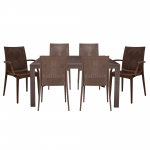 LeisureMod Mace Mid-Century 7-Piece Rectangular Outdoor Dining Set, Brown