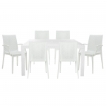 LeisureMod Mace Mid-Century 7-Piece Rectangular Outdoor Dining Set, White