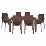 LeisureMod Kent Mid-Century 7-Piece Rectangular Outdoor Dining Set, Brown