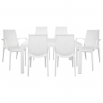 LeisureMod Kent Mid-Century 7-Piece Rectangular Outdoor Dining Set, White