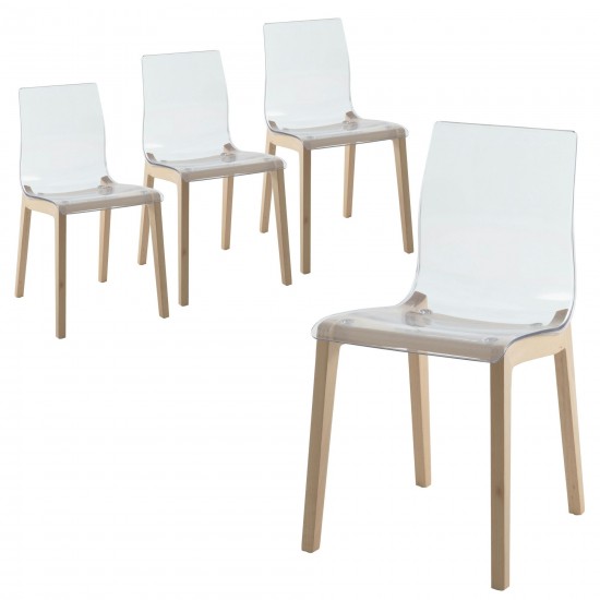 Leisuremod Marsden Modern Dining Side Chair Set of 4, Natural Wood