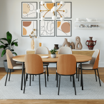 LeisureMod Tule Mid-Century Modern Dining Side Chair, Natural Wood/Beige
