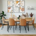 LeisureMod Tule Mid-Century Modern Dining Side Chair, Natural Wood/Brown