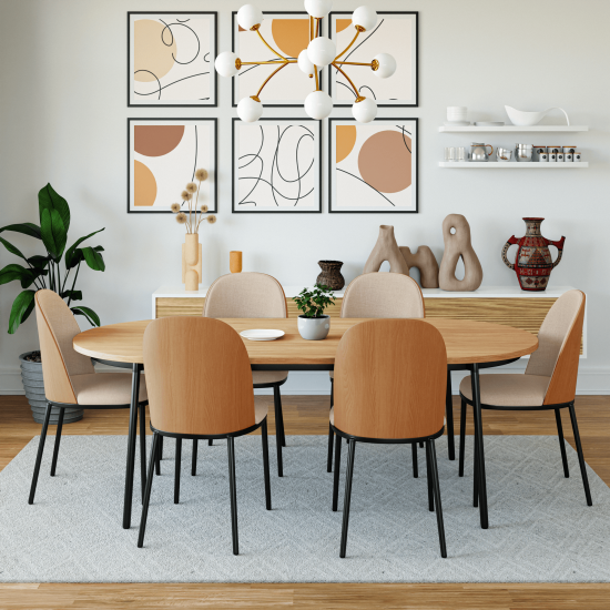 LeisureMod Tule Mid-Century Modern Dining Side Chair, Natural Wood/Brown