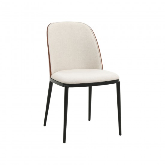 LeisureMod Tule Mid-Century Modern Fabric Dining Side Chair, Walnut/Beige