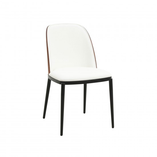 LeisureMod Tule Mid-Century Modern Dining Side Chair, Walnut/White