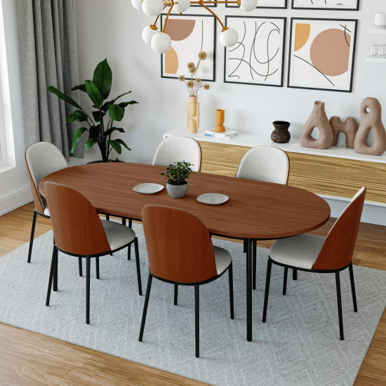 LeisureMod Tule Mid-Century Modern Dining Side Chair, Walnut/White