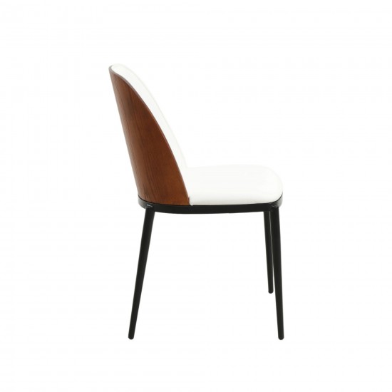 LeisureMod Tule Mid-Century Modern Dining Side Chair, Walnut/White