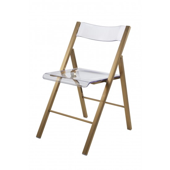 LeisureMod Menno Mid-Century Modern Acrylic Folding Chair, Brushed Gold