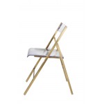 LeisureMod Menno Mid-Century Modern Acrylic Folding Chair, Brushed Gold