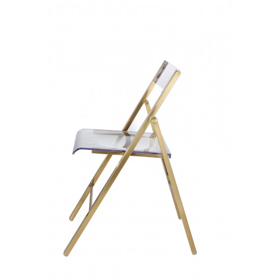 LeisureMod Menno Mid-Century Modern Acrylic Folding Chair, Brushed Gold