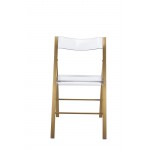 LeisureMod Menno Mid-Century Modern Acrylic Folding Chair, Brushed Gold