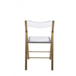 LeisureMod Menno Mid-Century Modern Acrylic Folding Chair, Brushed Gold