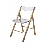 LeisureMod Menno Mid-Century Modern Acrylic Folding Chair Set of 2, Brushed Gold