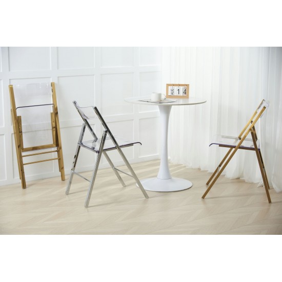 LeisureMod Menno Mid-Century Modern Acrylic Folding Chair Set of 2, Brushed Gold