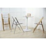LeisureMod Menno Mid-Century Modern Acrylic Folding Chair Set of 4, Brushed Gold