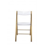 LeisureMod Menno Mid-Century Modern Acrylic Folding Chair Set of 4, Brushed Gold