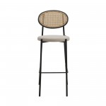 LeisureMod Euston Modern Wicker Bar Stool With Black Steel Frame, Beige