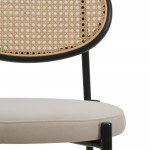 LeisureMod Euston Modern Wicker Bar Stool With Black Steel Frame, Beige