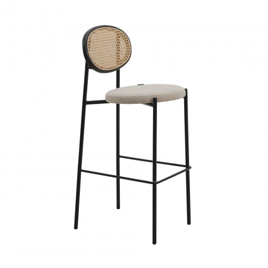 LeisureMod Euston Modern Wicker Bar Stool With Black Steel Frame, Beige