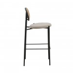 LeisureMod Euston Modern Wicker Bar Stool With Black Steel Frame, Beige