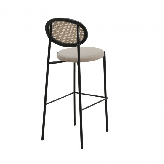 LeisureMod Euston Modern Wicker Bar Stool With Black Steel Frame, Beige