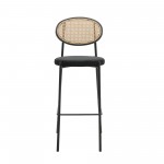 LeisureMod Euston Modern Wicker Bar Stool With Black Steel Frame, Black