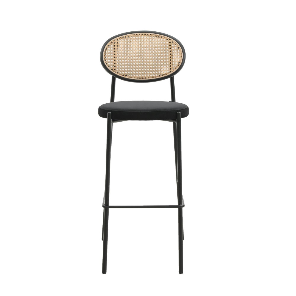 LeisureMod Euston Modern Wicker Bar Stool With Black Steel Frame, Black