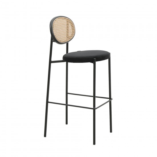 LeisureMod Euston Modern Wicker Bar Stool With Black Steel Frame, Black