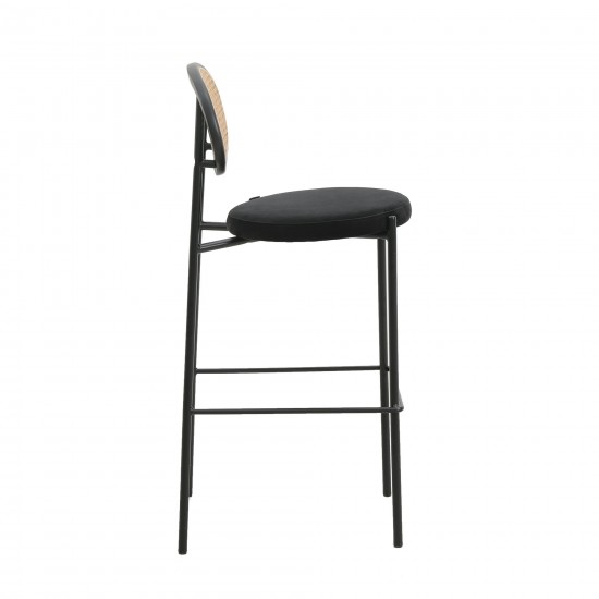 LeisureMod Euston Modern Wicker Bar Stool With Black Steel Frame, Black