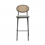 LeisureMod Euston Modern Wicker Bar Stool With Black Steel Frame, Grey