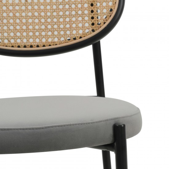 LeisureMod Euston Modern Wicker Bar Stool With Black Steel Frame, Grey