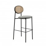 LeisureMod Euston Modern Wicker Bar Stool With Black Steel Frame, Grey