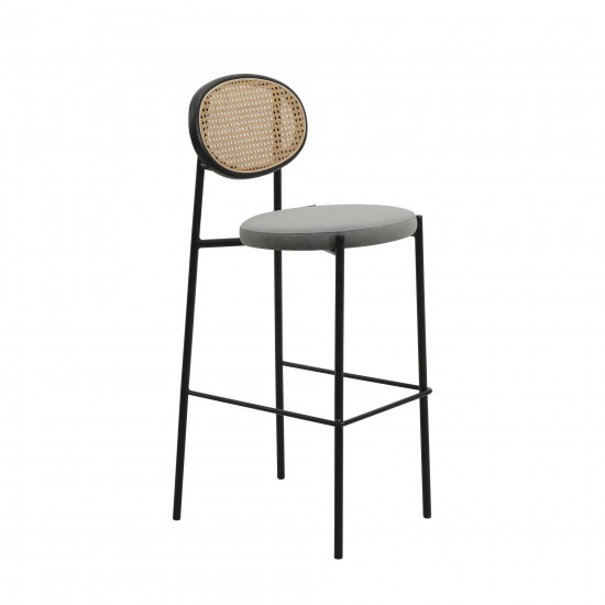 LeisureMod Euston Modern Wicker Bar Stool With Black Steel Frame, Grey