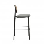 LeisureMod Euston Modern Wicker Bar Stool With Black Steel Frame, Grey