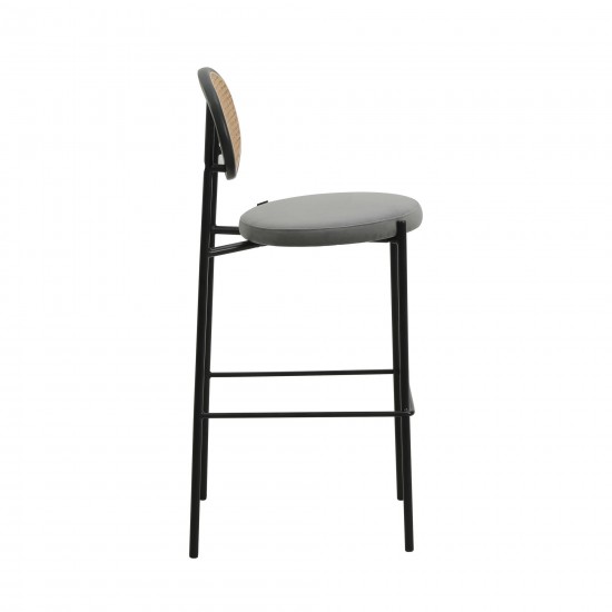 LeisureMod Euston Modern Wicker Bar Stool With Black Steel Frame, Grey