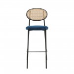 LeisureMod Euston Modern Wicker Bar Stool With Black Steel Frame, Navy Blue