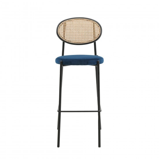 LeisureMod Euston Modern Wicker Bar Stool With Black Steel Frame, Navy Blue