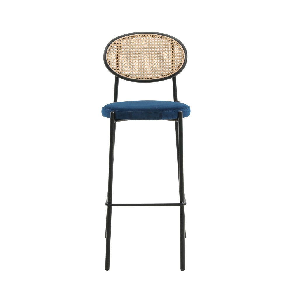 LeisureMod Euston Modern Wicker Bar Stool With Black Steel Frame, Navy Blue