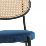 LeisureMod Euston Modern Wicker Bar Stool With Black Steel Frame, Navy Blue