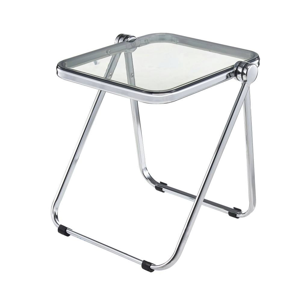 LeisureMod Lawrence Mid-Century Rectangular Folding Side Table Transparent Black