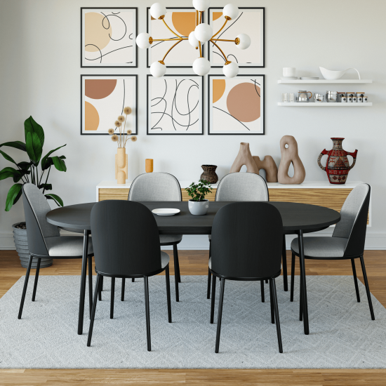 LeisureMod Tule Modern 71" Oval Dining Table with MDF Top , Black