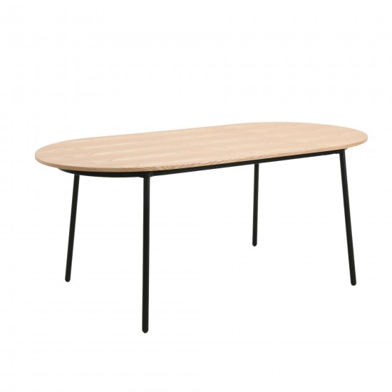 LeisureMod Tule Modern 71" Oval Dining Table with MDF Top, Natural Wood