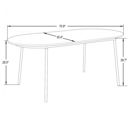 LeisureMod Tule Modern 71" Oval Dining Table with MDF Top, Natural Wood