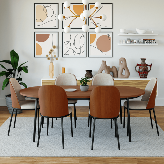 LeisureMod Tule Modern 71" Oval Dining Table with MDF Top, Walnut