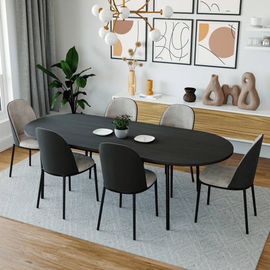 LeisureMod Tule Modern 83" Oval Dining Table with MDF Top, Black