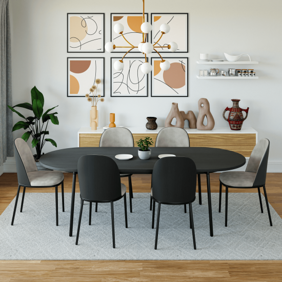 LeisureMod Tule Modern 83" Oval Dining Table with MDF Top, Black